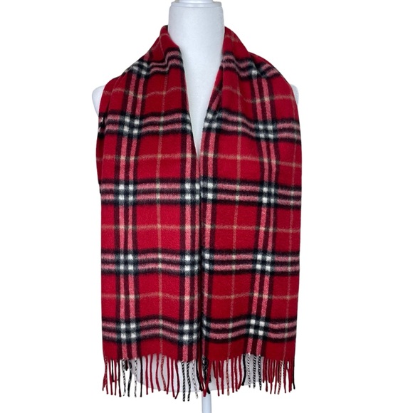 Burberry Runway Check Plaid 100% Cashmere Unisex Fringed Scarf Currant Red - Picture 2 of 7